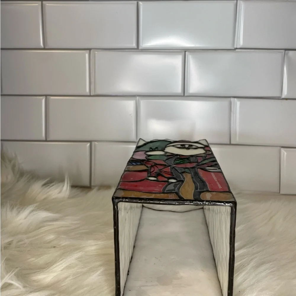 Vintage‎ Stained Glass Santa Christmas Candle Holder